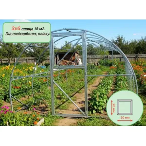 Каркас теплицы Flora (Ekotec) 3 х 6 м из оцинкованной трубы 20 х 20 мм, усиленный