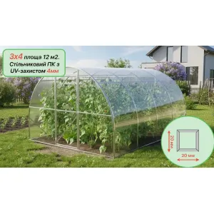 Теплица Flora 3х4 м (оцинкованная труба 20х20 мм, усиленная, поликарбонат 4 мм)